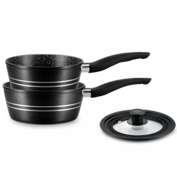 Show details for Royalty Line RL-FS2M: 3 Pieces Saucepan Set with Marble Coating Black Picture of Royalty Line RL-FS2M: 3 Pieces Saucepan Set with Marble Coating Black