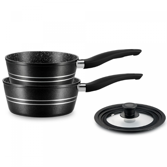 Image de Royalty Line RL-FS2M: Ensemble De Casseroles 3 Pièces Avec Revêtement En Marbre Noire