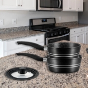 Image de Royalty Line RL-FS2M: Ensemble De Casseroles 3 Pièces Avec Revêtement En Marbre Gris