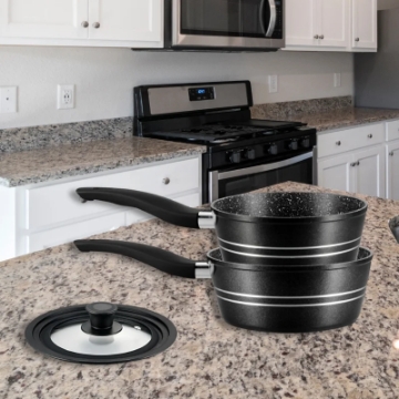 Show details for Royalty Line RL-FS2M: 3 Pieces Saucepan Set with Marble Coating Gray Picture of Royalty Line RL-FS2M: 3 Pieces Saucepan Set with Marble Coating Gray