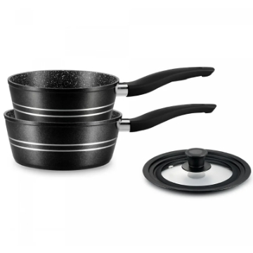 Show details for Royalty Line RL-FS2M: 3 Pieces Saucepan Set with Marble Coating Gray Picture of Royalty Line RL-FS2M: 3 Pieces Saucepan Set with Marble Coating Gray