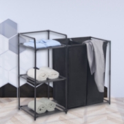 Image de Herzberg HG-04531: Trieur de Linge à 2 Sacs Détachables Avec Etagère de Rangement à 3 Niveaux