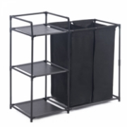 Image de Herzberg HG-04531: Trieur de Linge à 2 Sacs Détachables Avec Etagère de Rangement à 3 Niveaux