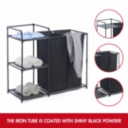 Image de Herzberg HG-04531: Trieur de Linge à 2 Sacs Détachables Avec Etagère de Rangement à 3 Niveaux