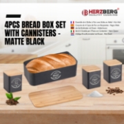 Image de Herzberg HG-04401: Boîte à pain 4 pièces avec boîtes - Noir mat