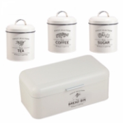 Image de Herzberg HG-04418: Ensemble boîte à pain et boîte à conserve vintage 4 pièces - Crème mate