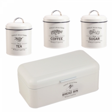 Show details for Herzberg HG-04418: 4 Pieces Vintage Bread Box and Canister Set - Matte Cream Picture of Herzberg HG-04418: 4 Pieces Vintage Bread Box and Canister Set - Matte Cream