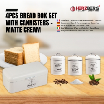 Show details for Herzberg HG-04418: 4 Pieces Vintage Bread Box and Canister Set - Matte Cream Picture of Herzberg HG-04418: 4 Pieces Vintage Bread Box and Canister Set - Matte Cream