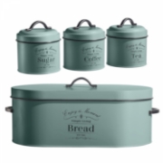 Image de Herzberg HG-04425: Boîte à pain et boîte à conserve 4 pièces - Vert sauge