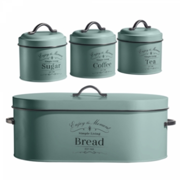Show details for Herzberg HG-04425: 4 Pieces Vintage Bread Box and Canister Set - Sage Green Picture of Herzberg HG-04425: 4 Pieces Vintage Bread Box and Canister Set - Sage Green