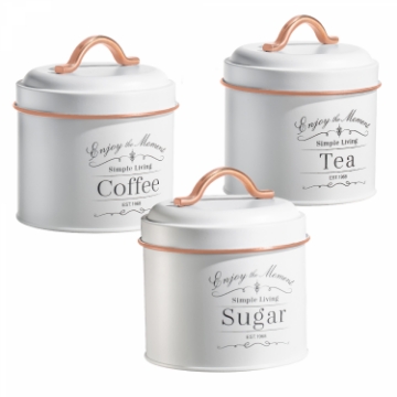 Show details for Herzberg HG-04432: 3 Pieces Vintage Caniter Set - White + Rose Gold Trim Picture of Herzberg HG-04432: 3 Pieces Vintage Caniter Set - White + Rose Gold Trim