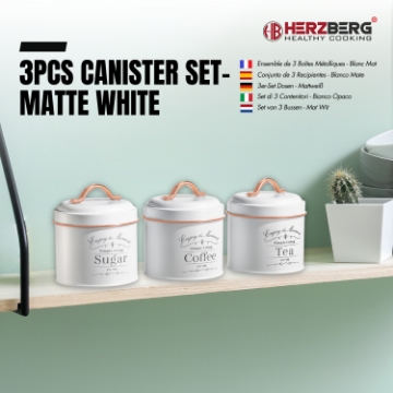 Show details for Herzberg HG-04432: 3 Pieces Vintage Caniter Set - White + Rose Gold Trim Picture of Herzberg HG-04432: 3 Pieces Vintage Caniter Set - White + Rose Gold Trim