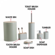 Picture of Herzberg HG-04449: 6 Pieces Bamboo Bathroom Set - Sage Green