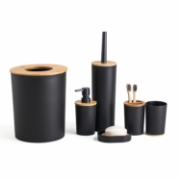 Image de Herzberg HG-04456 : Ensemble de salle de bain en bambou 6 pièces - Noir mat