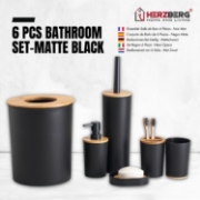 Image de Herzberg HG-04456 : Ensemble de salle de bain en bambou 6 pièces - Noir mat