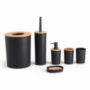 Image de Herzberg HG-04456 : Ensemble de salle de bain en bambou 6 pièces - Noir mat