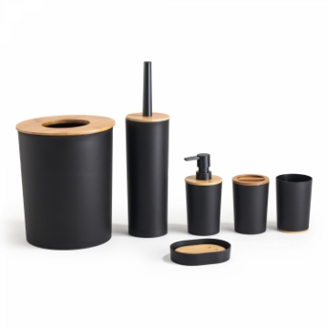 Show details for Herzberg HG-04456: 6 Pieces Bamboo Bathroom Set - Matte Black Picture of Herzberg HG-04456: 6 Pieces Bamboo Bathroom Set - Matte Black