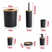 Image de Herzberg HG-04456 : Ensemble de salle de bain en bambou 6 pièces - Noir mat