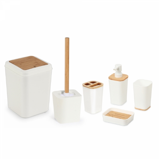 Image de Herzberg HG-04463: Ensemble De Salle De Bain 6 Pièces En Bambou - Crème Mate