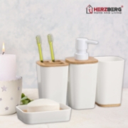 Image de Herzberg HG-04463: Ensemble De Salle De Bain 6 Pièces En Bambou - Crème Mate