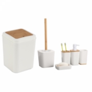 Image de Herzberg HG-04463: Ensemble De Salle De Bain 6 Pièces En Bambou - Crème Mate