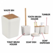 Image de Herzberg HG-04463: Ensemble De Salle De Bain 6 Pièces En Bambou - Crème Mate