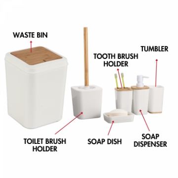 Show details for Herzberg HG-04463: 6 Pieces Bamboo Bathroom Set - Matte Cream Picture of Herzberg HG-04463: 6 Pieces Bamboo Bathroom Set - Matte Cream