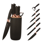 Picture of Cheffinger CF-KB01: 7 Pieces Knife Set - Black with Rose Gold Trim