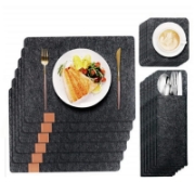 Image de Herzberg HG-04203: Set de 18 Pièces en Feutre Naturel Pour Table de Salle a Manger, Sac a Couverts et Sous-verre