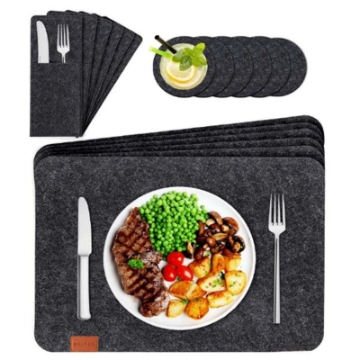 Show details for Herzberg HG-04203: 18 Pieces Natural Felt Dining Table Placemat, Cutlery Bag & Coaster Set Picture of Herzberg HG-04203: 18 Pieces Natural Felt Dining Table Placemat, Cutlery Bag & Coaster Set