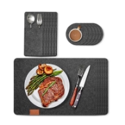 Image de Herzberg HG-04203: Set de 18 Pièces en Feutre Naturel Pour Table de Salle a Manger, Sac a Couverts et Sous-verre