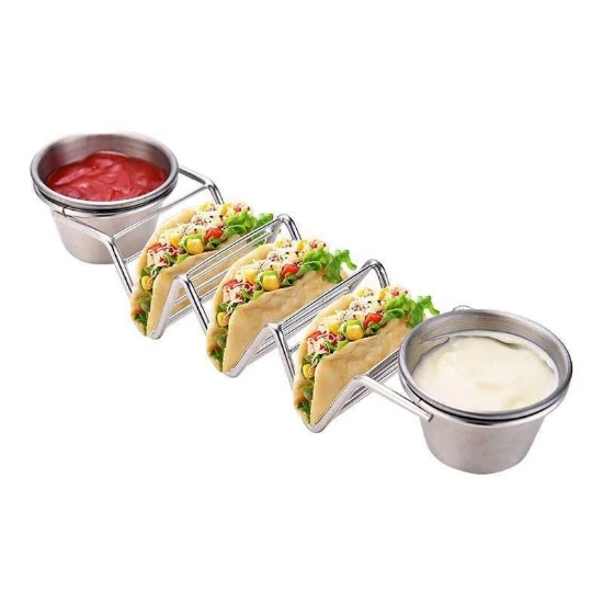 Image de Herzberg HG-04043: Support à Tacos en Acier Inoxydable Avec 2 Tasses
