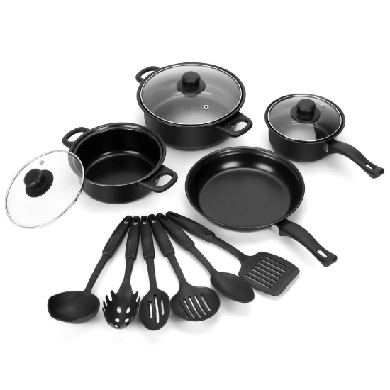 Image de Herzberg HG-04241: Batterie de Cuisine Antiadhésive 13 Pièces Avec Cuillère de Cuisine en Nylon