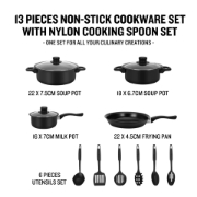 Image de Herzberg HG-04241: Batterie de Cuisine Antiadhésive 13 Pièces Avec Cuillère de Cuisine en Nylon