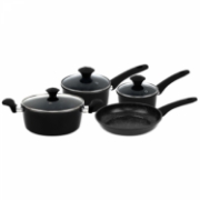Image de Herzberg HG-04654BLK: Batterie De Cuisine En Fonte Avec Revêtement En Marbre 7 Pièces - Noir
