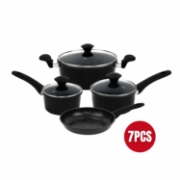 Image de Herzberg HG-04654BLK: Batterie De Cuisine En Fonte Avec Revêtement En Marbre 7 Pièces - Noir
