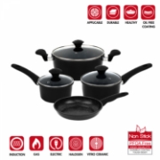 Image de Herzberg HG-04654BLK: Batterie De Cuisine En Fonte Avec Revêtement En Marbre 7 Pièces - Noir