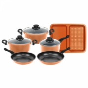 Image de Herzberg HG-04838: Batterie de Cuisine Antiadhésive en Cuivre 9 Pièces