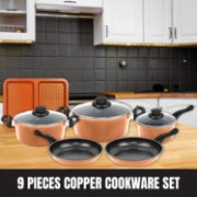 Image de Herzberg HG-04838: Batterie de Cuisine Antiadhésive en Cuivre 9 Pièces