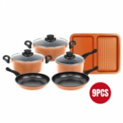 Image de Herzberg HG-04838: Batterie de Cuisine Antiadhésive en Cuivre 9 Pièces
