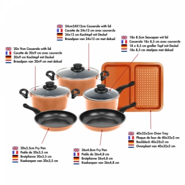 Show details for Herzberg HG-04838: 9 Pieces of Non-Stick Copper Cookware Set Picture of Herzberg HG-04838: 9 Pieces of Non-Stick Copper Cookware Set