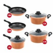 Image de Herzberg HG-04838: Batterie de Cuisine Antiadhésive en Cuivre 9 Pièces