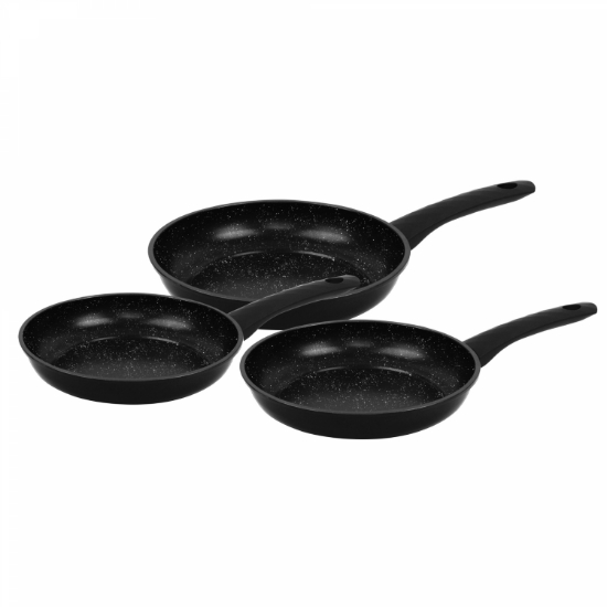Image de Herzberg HG-04746BLK: Ensemble de Poêles a Frire Forgées a Revêtement en Marbre 3 Pièces - Noir