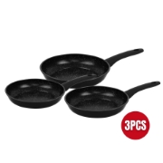 Image de Herzberg HG-04746BLK: Ensemble de Poêles a Frire Forgées a Revêtement en Marbre 3 Pièces - Noir