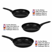 Image de Herzberg HG-04746BLK: Ensemble de Poêles a Frire Forgées a Revêtement en Marbre 3 Pièces - Noir