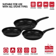 Image de Herzberg HG-04746BLK: Ensemble de Poêles a Frire Forgées a Revêtement en Marbre 3 Pièces - Noir