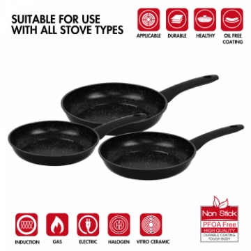 Show details for Herzberg HG-04746BLK: 3 Pieces Marble Coated Forged Frying Pan Set - Black Picture of Herzberg HG-04746BLK: 3 Pieces Marble Coated Forged Frying Pan Set - Black