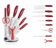 Image de Royalty Line RL-KSS530: Bloc de Couteaux 9 Pièces Avec Support Rotatif - Rouge