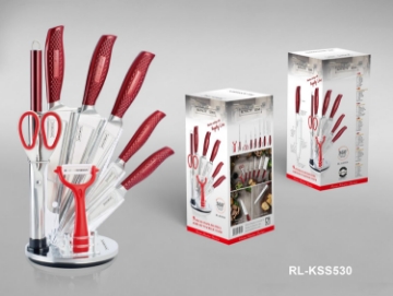 Show details for Royalty Line RL-KSS530: 9 Piece Knife Set Block with Rotating Holder - Red Picture of Royalty Line RL-KSS530: 9 Piece Knife Set Block with Rotating Holder - Red