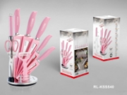 Image de Royalty Line RL-KSS540: Bloc de Couteaux 9 Pièces Avec Support Rotatif - Rose